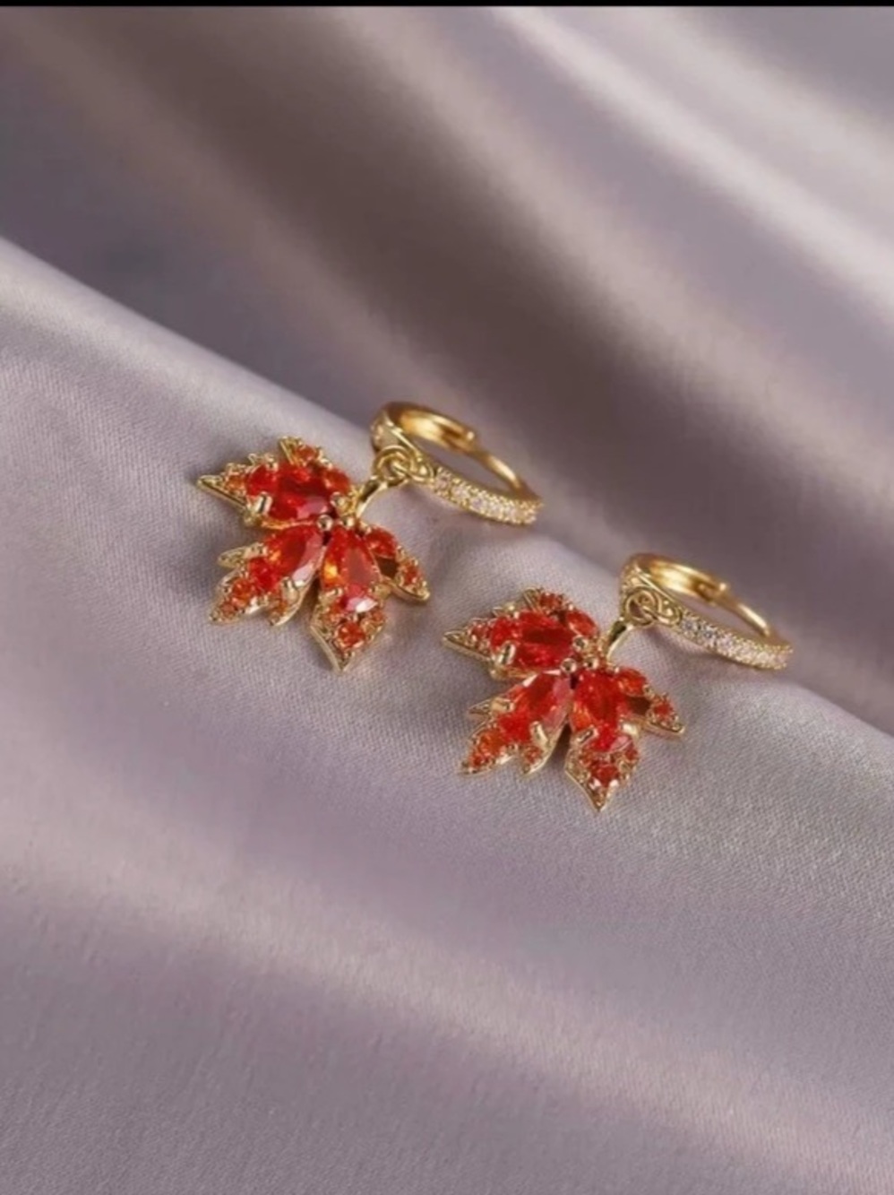 14K Gold Maple Leaf Drop Earrings